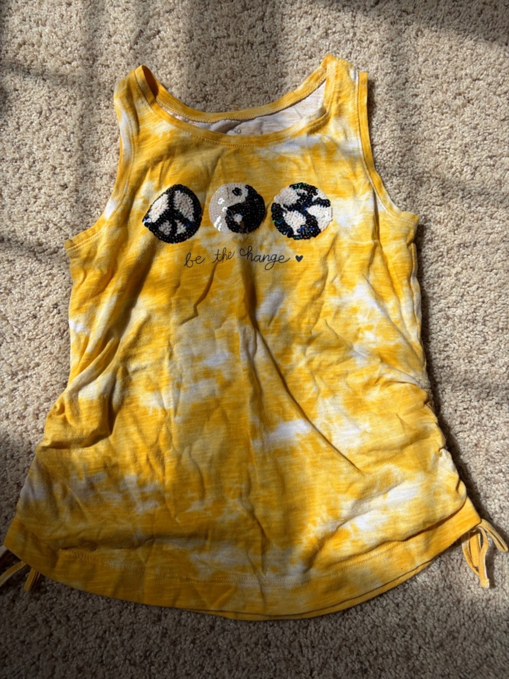 SO Yellow Tie-Dye Sequin Graphic Tank